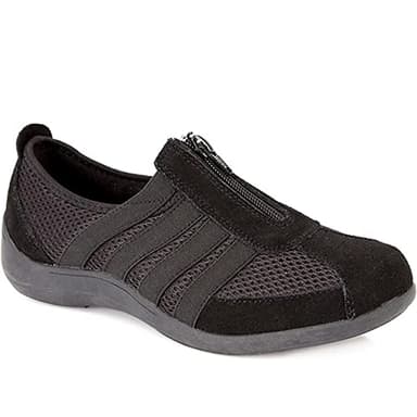 Pavers Women’s Zip-Up Trainers in Black - Active Footwear with Breathable Mesh Upper - Ladies Versatile Shoes for Everyday Wear - Size 5 UK/EU 38