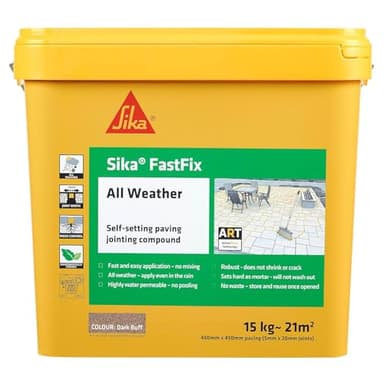Sika – FastFix All Weather Self-Setting Paving Jointing Compound – Ready to Use – No Mixing Required – Dark Buff – 15kg – 21 sq. m