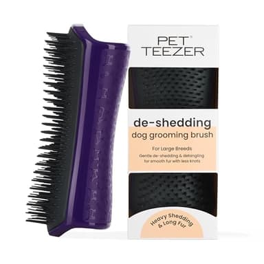 Tangle Teezer | Pet Teezer | Dual-Tier De-Shedding & Grooming Brush for Dogs | Gentle Polymer Teeth | Ideal for Double-Coated Breeds | Ergonomic & Easy Clean | Purple & Grey