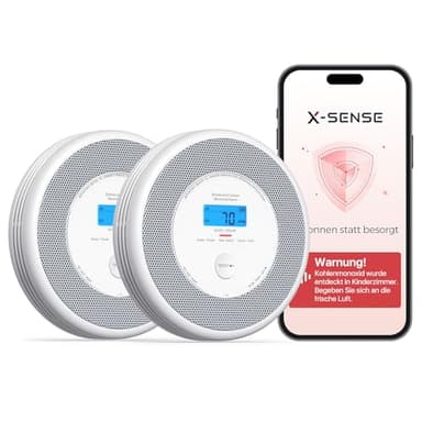 X-Sense Wi-Fi Combination Smoke and Carbon Monoxide Alarm with English Voice Alerts, Smart Smoke Alarm for Home with Replaceable Battery, XP0A-iR, 2-Pack