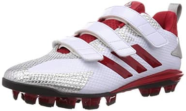 adidas Adizero Point AC Baseball Shoes Molded Cleats (Crystal White/Power Red/Silver, UK Footwear Size System, Adult, Men, Numeric, Medium, 9)