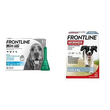 FRONTLINE Plus Flea & Tick Treatment for Medium Dogs (10-20 kg) - 6 Pipettes & FRONTLINE WORMER for Dogs - 2 Tablets