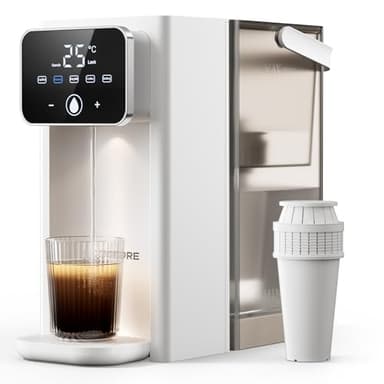 KOMORE 3L Instant Hot Water Dispenser, Filter Water Dispenser with 16 Adjustable Temperature Settings, 2200W Fast Boil, Electric Kettle with LED Touch Display & Cleaning Program, White