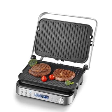 AMZCHEF Panini Press Grill, 4-in-1 Electric Grill, Waffle&Sandwich Toaster - Opens 180° with 4 Non-stick Coated Plates - Adjustable Temperature, LED Indicator, Cool Touch Handle, 2000W - Silver