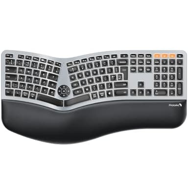 ProtoArc Backlit Wireless Ergonomic Keyboard, EK01 Plus Ergo Keyboard with Wrist Rest, Split Design, USB-C Charging, Bluetooth and USB, Natural Typing Compatible with Windows/Mac/Android