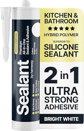 Bright White Kitchen & Bathroom Sealant & Adhesive Hybrid Polymer | Superior to Bathroom Silicone Sealant | Waterproof, Odourless, Anti-Mould | Ideal For Kitchen & Around Bath & Shower - 300 ml 1 Pack