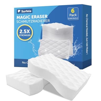 Surfela 6 Pack Magic Eraser Sponge for Walls - 9.6×6.6×2cm, White Magic Sponges for Cleaning with 2.5X Stronger, Melamine Sponge for All Household Surfaces, Kitchens, Bathrooms, Walls, Shoes