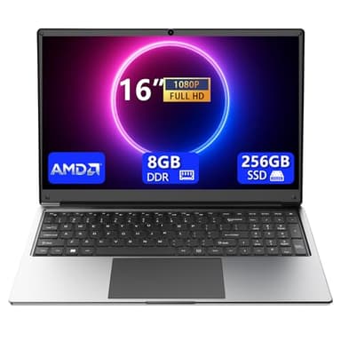 laptop 16-inch 8GB DDR 256GB SSD portable laptop computer, expandable to 1TB, AMD A9-9400 Radeon R5 CPU up to 3.2 GHz, 9000mAh battery, Numeric Keypad, USB 3.0, dual-band WiFi, webcam, slim laptops
