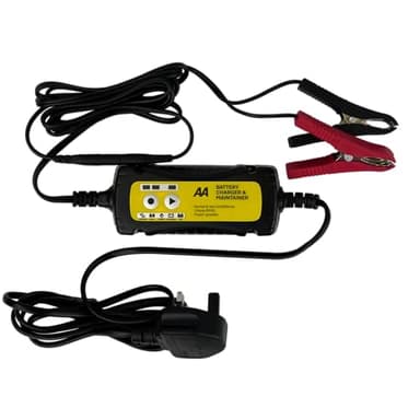 AA AA4956 Car Battery Charger Maintainer UK Plug Fully Automatic with Crocodile Clamps Eyelet Connectors As Used By AA Patrols,Black/Yellow,1.5 Amp 6 V/12 V, Packaging May Vary