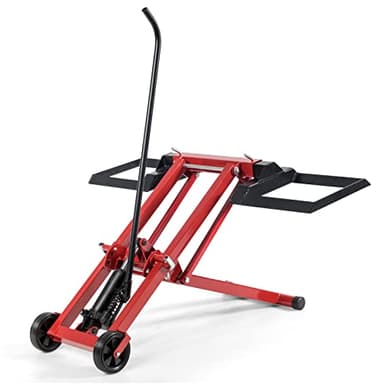 COSTWAY Folding Ride On Lawn Mower Lift, Height Adjustable Hydraulic Maintenance Jack with Wheels, Steel Garden Tractor Jack Lifter for Simple Operation