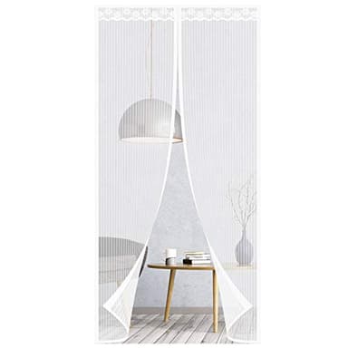 Magnetic Fly Screens, EGNBU Heavy Duty Door Screen, Anti Mosquito Mesh Fly Curtain with Powerful Magnets & Full Frame Magic Tape, Keep Bugs Out & Lets Fresh Air in (with Lace,90x210CM)