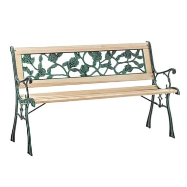 BIRCHTREE 3 Seater Wooden Slat Garden Bench Seat Rose Style Cast Iron Legs