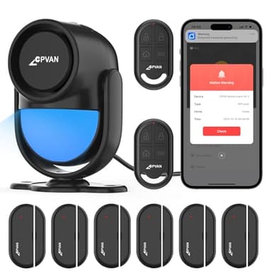 CPVAN Home Alarm System, 2.4G WiFi PIR Motion Sensor Alarm, Wireless DIY Smart Door/Window Alarm for Home Security with Phone APP Alert 9 Pieces Kit (PIR Alarm Hub, 6 Door Sensors, 2 Remotes), Black