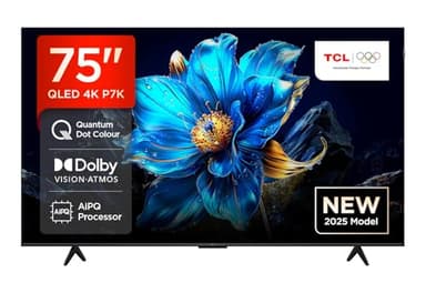 TCL 75P7K-UK 75" QLED 4K Ultra HD HDR Google TV (Google Assistant, Freeview Play, Dolby Atmos, Dolby Vision, HDR10+, 120Hz Game Accelerator, Motion Clarity，2025 Model)