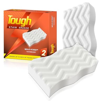 Tough Stain Eraser Sponges – 2 Pack Magic Cleaning Pads with Wave-Force™ Technology – Extra Durable, Reusable Melamine Foam for Walls, Tiles, Kitchen, Bathroom & Shoes – Chemical-Free Cleaner