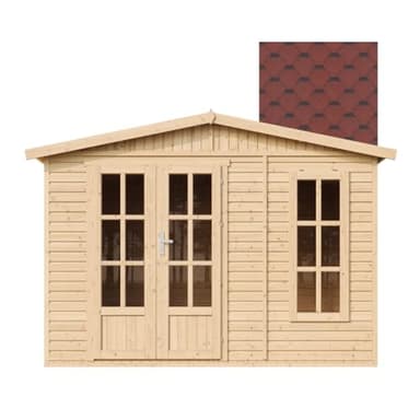 Wooden Garden Office TIMBELA M334FB+H334FBRED, Modern Garden Cabin to Work from Home, Large Pine and Spruce Garden Room W11ft x L7ft x H8ft, Lockable Garden House, Home Office, Workshop