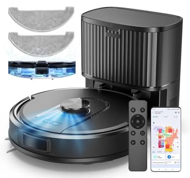 Vexilar Self-Emptying Robot Vacuum Cleaner with Mop, Laser Navigation, Up to 60 Days of Hands-Free Cleaning, 180 Mins Runtime, Strong 8000Pa Suction Robot Vacuum to Clean Floors, Carpets, and Pet Hair