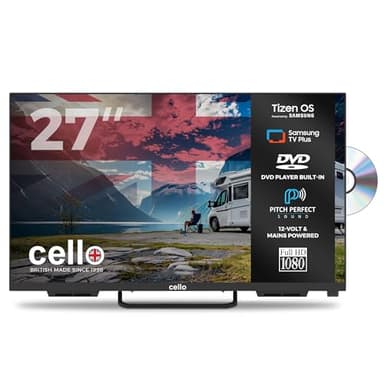 Cello Ctrav- 27TZF 27" Tizen OS Smart Frameless Led, 12V Traveller TV/DVD, By Samsung, Pitch Perfect Speakers, Bluetooth, HDMI, USB, UK Made, Small TV for Motorhomes, HGVs & Boats
