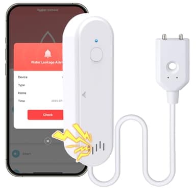 Acmerota WiFi Water Sensor Smart Water Leak Detector 100dB Alerts Intelligent Overflow Flood Leakage Alerts No Hub Required, Real-Time Notifications, for Home, with 1m (3.28ft) Sensing Cable