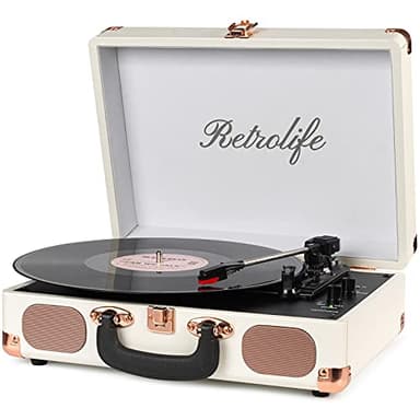 Vinyl Record Player 3-Speed Bluetooth Suitcase Portable Belt-Driven Record Player with Built-in Speakers RCA Line Out AUX in Headphone Jack Vintage Turntable