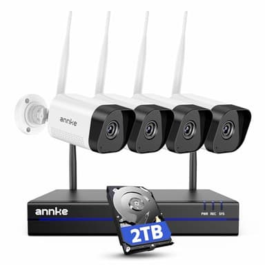 ANNKE 4K Wireless Security Camera System, 16CH CCTV System with 2TB HDD NVR and 4X 8MP Security Cameras Outdoor, 100ft Night Vision, Two Way Audio, Person Detection, 24/7 Recording, IP66 Weatherproof