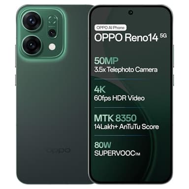 OPPO Reno14 5G (Forest Green, 12GB RAM, 512GB Storage) with No Cost EMI/Additional Exchange Offers