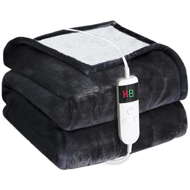 Cushious Electric Heated Blanket Throw 150×200cm, 10 Heat Settings & 8 Hours Auto-Off Timer, Overheat Protection & Machine Washable, Flannel & Sherpa Heating Blanket for Sofa Bed Office