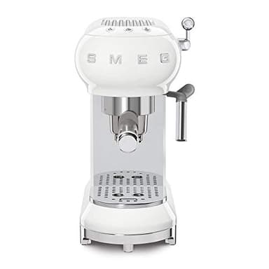 Smeg ECF02WHUK Espresso Coffee Machine with Steam Wand, 1950s Retro Design,stainless steel filter holder, an anti-drip system, White