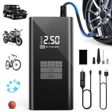 DIHOOM Cordless Tyre Inflator Portable Air Compressor - Fast 45L/min Car Tyre Inflator with Power Bank Support, LED Lighting 6000mAh Battery, 4 Modes, Ideal for Cars Bikes Motorcycles and Balls