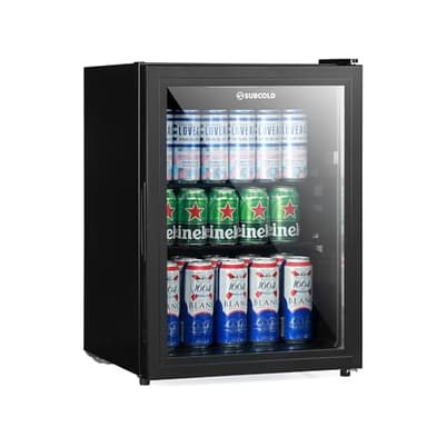 Subcold Cave60 LED Glass Door Drinks Fridge for Wine & Beer | Mini Chiller | 54 Cans (Black)
