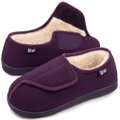 LongBay Women's Wide Fit Memory Foam Slippers Comfy Cozy Arthritis Edema Diabetic House Shoes Purple,6