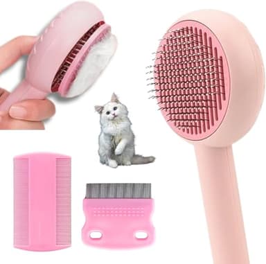 Flea Comb 7 Pieces Set for Cats and Dogs to Kill Fleas and Eggs, Kitten Comb Stainless Steel Lice and Tick Combs for Cats (Pink Colour) (Hair Brush)