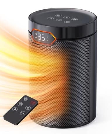 QEXREED Heater, 1500W PTC Electric with ECO Mode, 4 Heat Settings, Breeze Mode, Thermostat, 24H Timer, Remote Control, Overheat & Tip Over Protection, Portable & Quiet for Home, Office