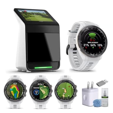 Garmin Approach R50 Premium Golf Launch Monitor and Simulators with Carrying Case, Advanced Ball and Club Metrics + Garmin Approach S70 Premium GPS Golf WatchS, White (42mm) Bundle