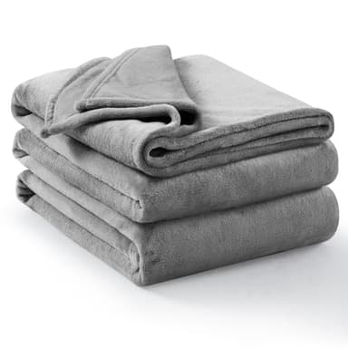 Aisbo Fleece Throw Blanket Grey - Versatile Soft Warm King Size Blanket Fluffy Extra Large Throws for Bed, Cozy Solid Flannel Blanket for Sofa Couch, 230x270cm Gray