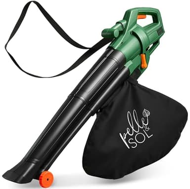 Pelle & Sol 3300W Corded Leaf Blower and Vacuum - 3-in-1 Garden Vacuum, Leaf Mulcher & Garden Hoover - Includes 45L Collection Bag, 12m Cable, Wheels & Strap - Lawn Sweeper, Patio & Driveway Clearing