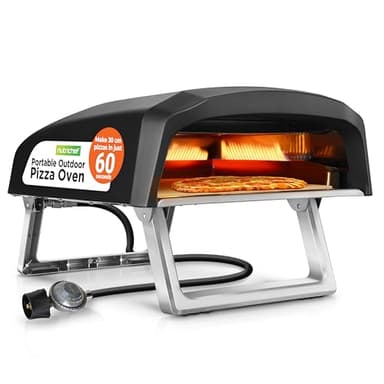 NutriChef Portable Outdoor Pizza Oven – 30.48cm Gas Pizza Oven, 360° Rotating Stone, Quick Heating, Premium Stainless Steel Grill, Includes Stone & Regulator w/ Hose, Ready in 60 Sec