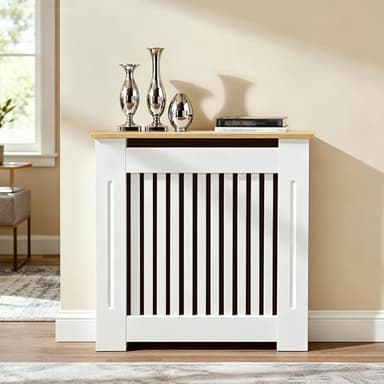 Tall Radiator Cover 90cm high, External 92cm Height Small Heater Covers with Wood Texture Nature Top, Inner Height 90cm Vertical Slats Modern Painted Radiator Covers Shelf MDF Thickened for Bedroom