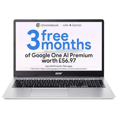 Acer Chromebook 315 CB315-4H Laptop - Intel Celeron N4500, 8GB, 128GB eMMC, Integrated Graphics, 15.6" Full HD, Chrome OS, Silver