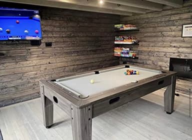 7ft Driftwood Dining & 3 in 1 Pool Snooker Table Tennis Air Hockey Games Table With All Accessories, Great for Kids and Adults