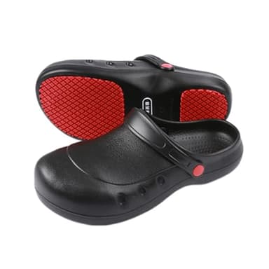 Mens Non Slip Kitchen Shoes, Men Steel Toe Cap Non Slip Lightweight Shock Absorbing Safety Work Chef Shoes, Indoor and Outdoor Chef Clogs, for Chefs, Garden Shoes Indoor Outdoor(10 UK) Black