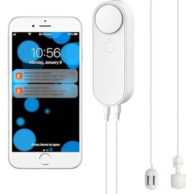 WiFi Water Leak with Water Level 2 In 1 Detector, Smart Water Sensor Alarms, Separate 5M Dual Detection Line, Left and Right Dual Alarms, Remote App Monitoring, AAA Battery Powered