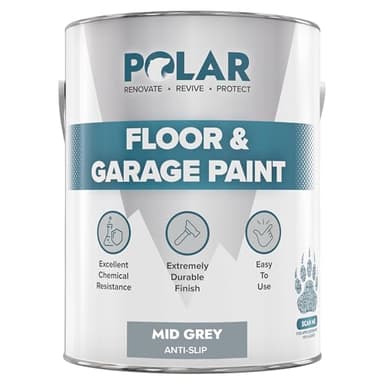 Polar Mid Grey Anti-Slip Heavy Duty Floor & Garage Paint - 5 Litres - For Concrete and Stone Floors, High Performance Paint Protection, Hard Wearing Mid-Sheen Finish & Slip Resistant