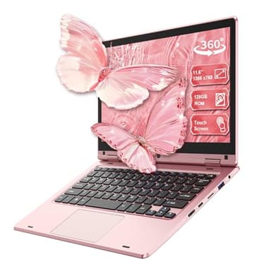 LEEDOW 11.6 Inch Pink Laptop TouchScreen 360° Foldable Thin, Laptop PC Celeron N4020 6GB RAM 128GB SSD, Portable Computer Dual-Band WiFi Wireless Bluetooth Webcam USB 3.0 Mini-HDMI Keypad Lock - Pink