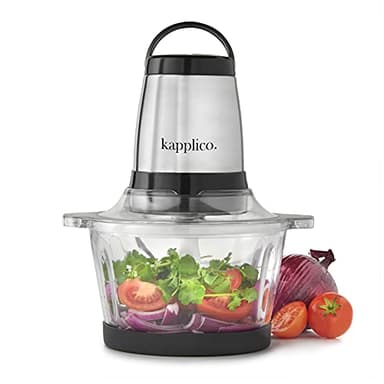 KAPPLICO Chrome Mini Chopper Mini Food Processor 4 bi-Level Blades - Energy Saver 250W Dual Speed - 2.0L Food Capacity Glass Bowl - 2 Year Warranty - Metallic Red