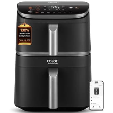 COSORI Turbo Tower Pro Dual Air Fryer, 10.8L Ceramic Coating, Stacked Space-Saving Design, DualBlaze Even Heat Tech, Rapid Heat System for Faster, Crispier Cooking, Smart Control, Energy Efficient