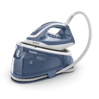 Tefal Express Essential Steam Generator Iron, 120 g/min Steam Output, Xpress Glide Soleplate, 340 g/min Steam Boost, 5.9-Pump Bars with Scale Rinsing System, White and Blue, (SV6132G0)