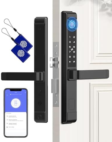 Eseesmart Smart Door Lock with Handle, Fingerprint Door Lock with RFID Keypad APP Control, Bluetooth Electronic Biometric Digital Code Smart Lock for Aluminum Wooden Front Door - Slimline Design