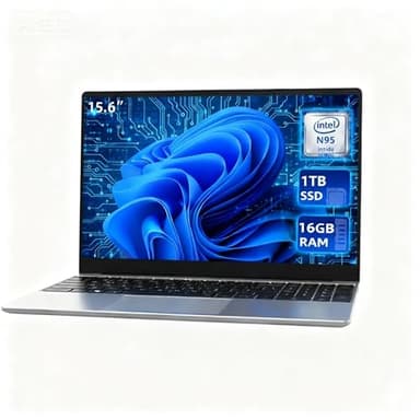 AKEDA 15.6" Laptop with N95, Silver,16GB RAM 1TB SSD, FHD IPS Display, Backlit Keyboard, Fingerprint Login, Lightweight Notebook for Students, Home Office and Daily Work