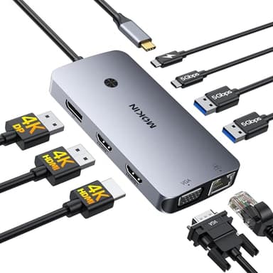 MOKiN Laptop Docking Station Triple Display for Windows, USB C Dock with Dual HDMI 4K, DisplayPort, VGA, 100W PD Charging, Gigabit Ethernet, 3 x USB A/C 3.0 for Dell/HP/Lenovo/Mac